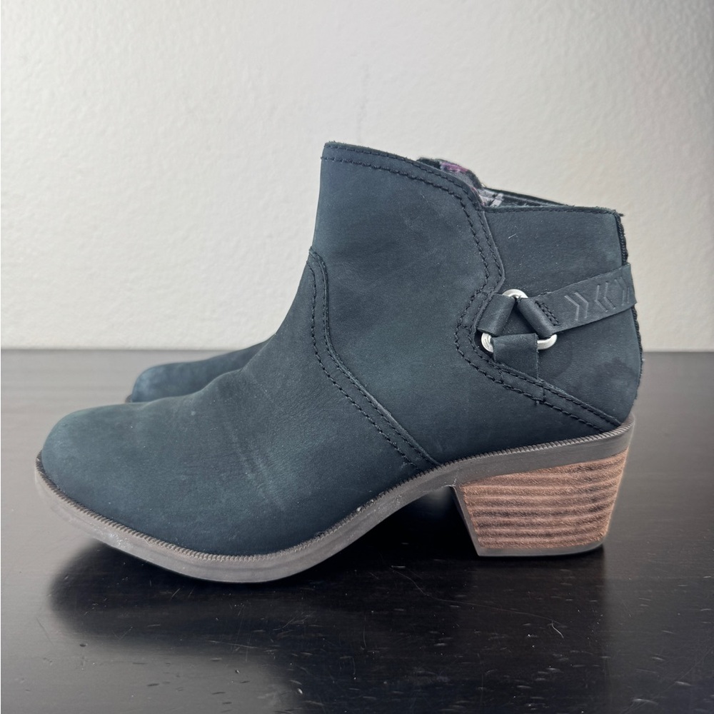 Teva Black Leather Foxy Stacked Heel Zipper Ankle Boots Women's Size 8